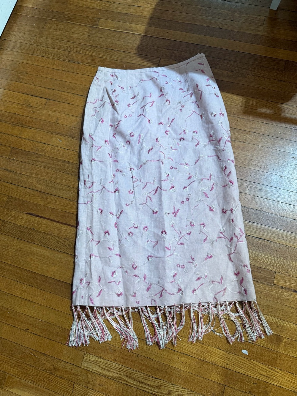 Blush Pink Floral Fringe Midi Skirt